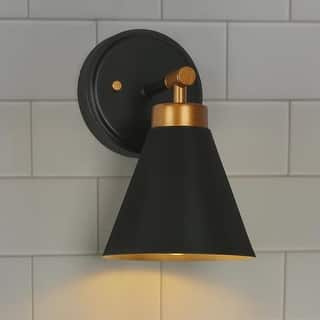Rustic Farmhouse 1-light Wall Light Black Gold Industrial Sconce with Metal Cone Shade