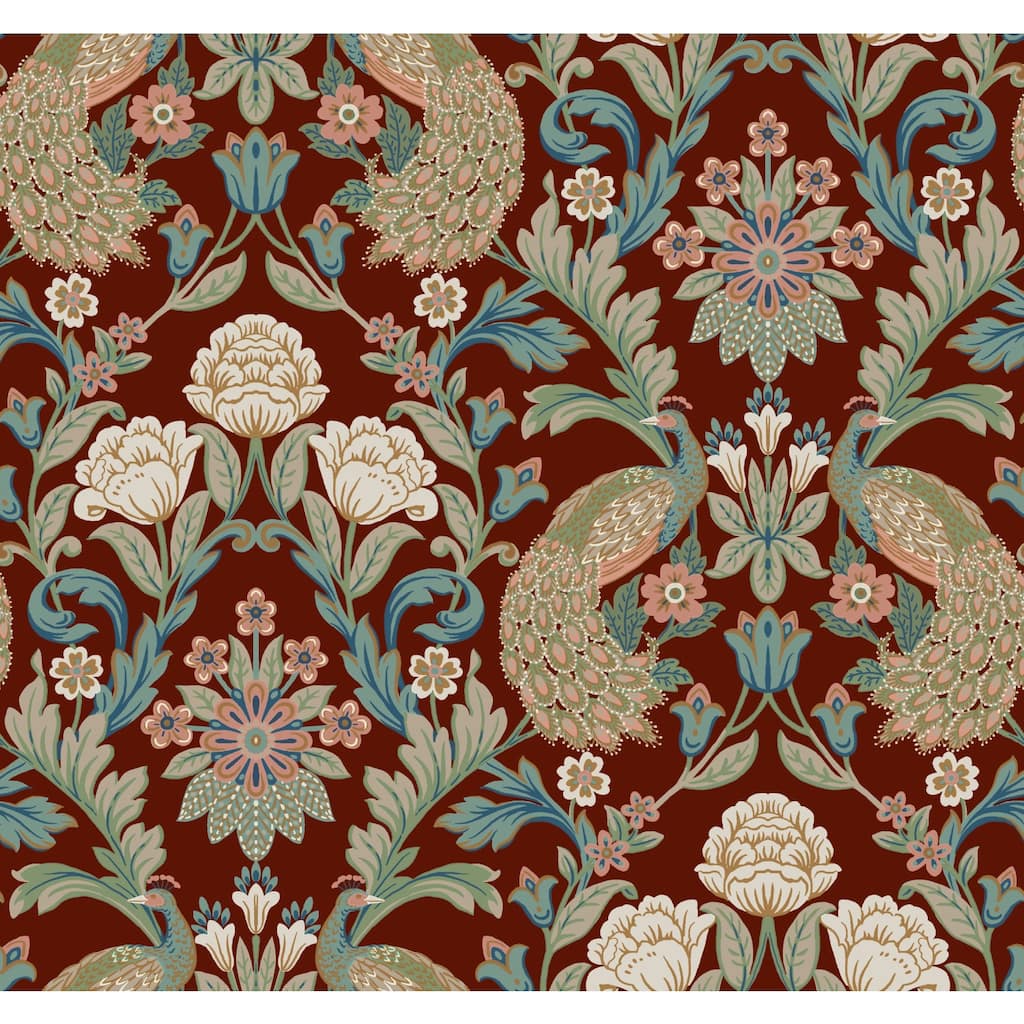 Ronald Redding Plume Dynasty Red Metallic Wallpaper