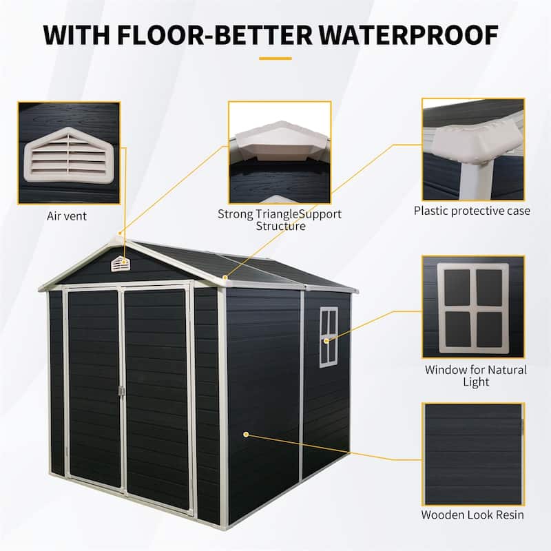 6 ft x 8 ft Resin Outdoor Storage Shed Kit,Store Patio Furniture