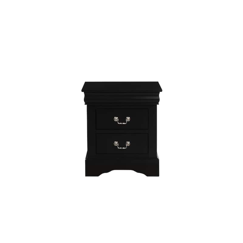Transitional Style 2-Drawer Nightstand, Metal Handle - Black