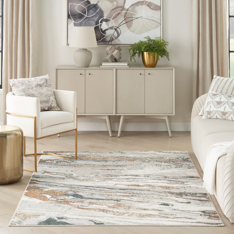 Nourison Illusion Indoor only Cream / Ivory Abstract Area Rug - 5' 3" x 7'