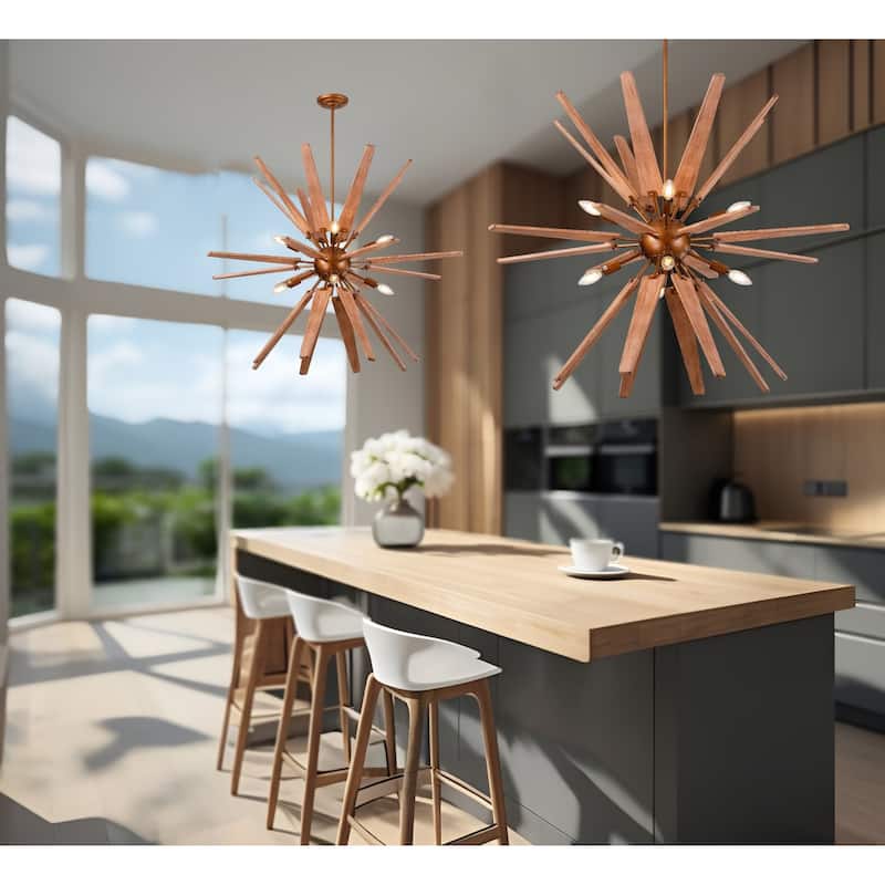 Lighting Thorne Chandelier 8 Light Wood in Contemporary Style Starburst Design