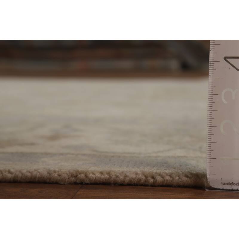 Transitional Beige Oushak Indian Area Rug Hand-Knotted Wool Carpet - 6'2" x 8'11"