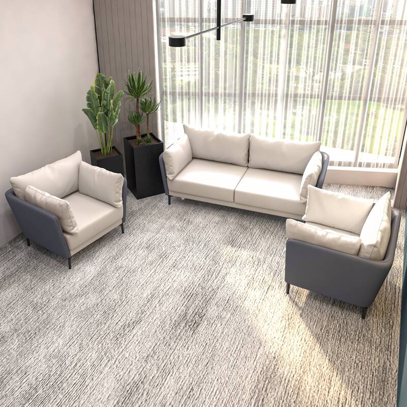 3-Piece Sofa Set Upholstered PU Leather with Metal Legs Removable Cushions for Modern Home Luxify Series by LeisureMod