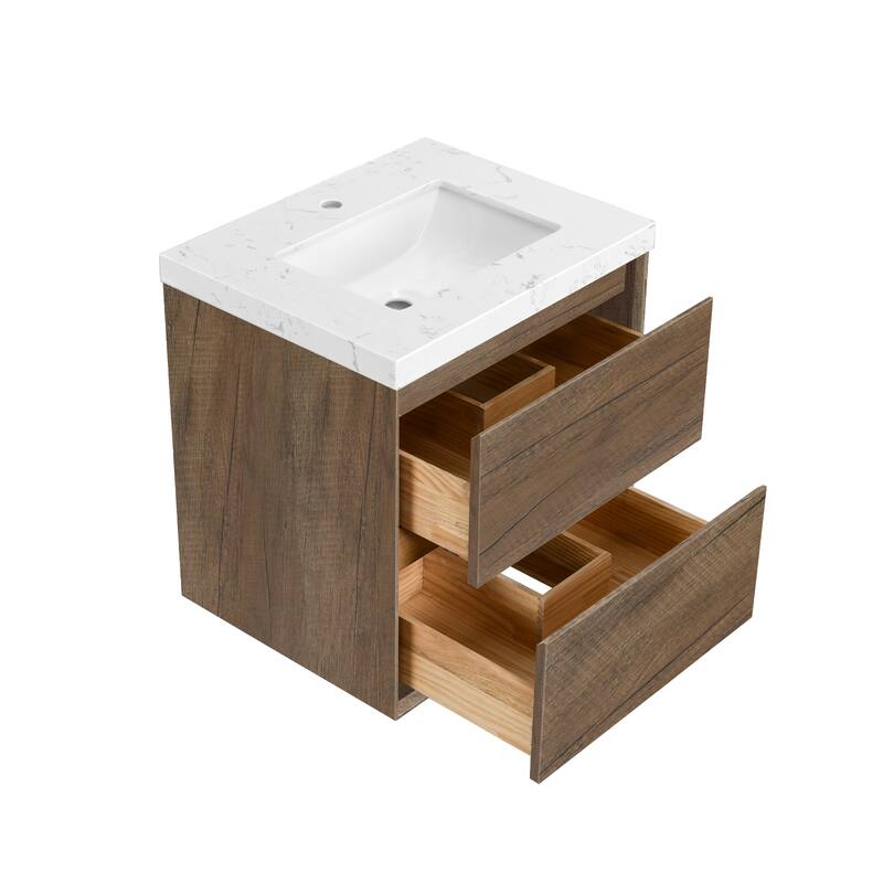 NebulaSky 24/ 30/ 36/ 48 in Wall Mounted Single Sink Bathroom Vanity with Engineered Stone Top Combo Cabinet Vanity Set