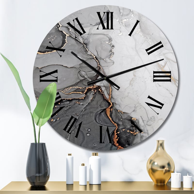 Designart 'Grey And Orange Marble Waves' Modern wall clock - 23 In. Wide x 23 In. High