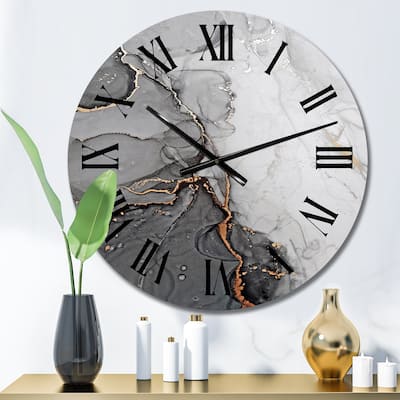 Designart 'Grey And Orange Marble Waves' Modern wall clock