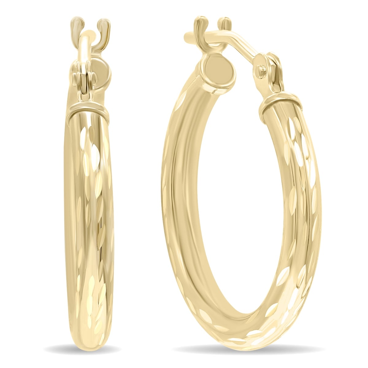 Marquee Jewels 14K Yellow Gold Shiny Diamond Cut Engraved Hoop Earrings (16mm)