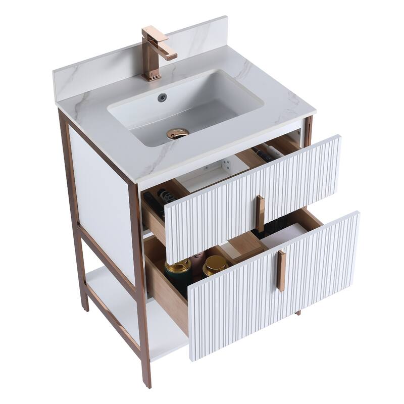 Fine Fixtures Serenity Modern Bathroom Vanity with White Carrara Stone Top