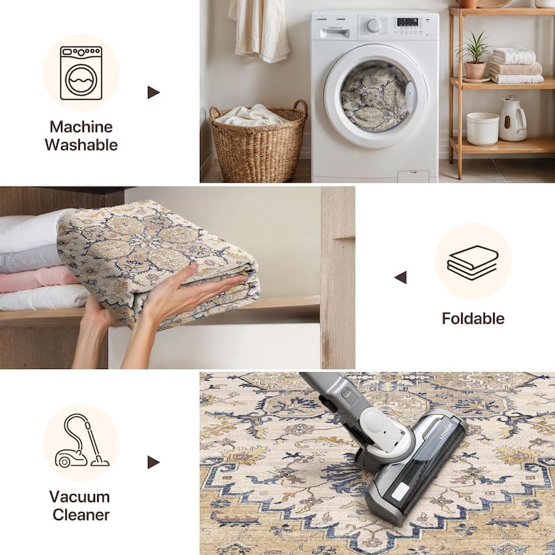 Mcow Vintage Harmony Collection Low-Pile Machine-Washable Area Rug