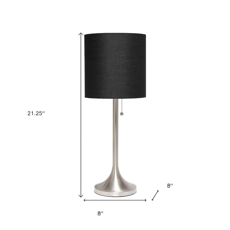 HomeRoots 21" Nickel Metal Table Lamp With Black Drum Shade - 8.00 in. x 21.25 in. x 8.00 in.