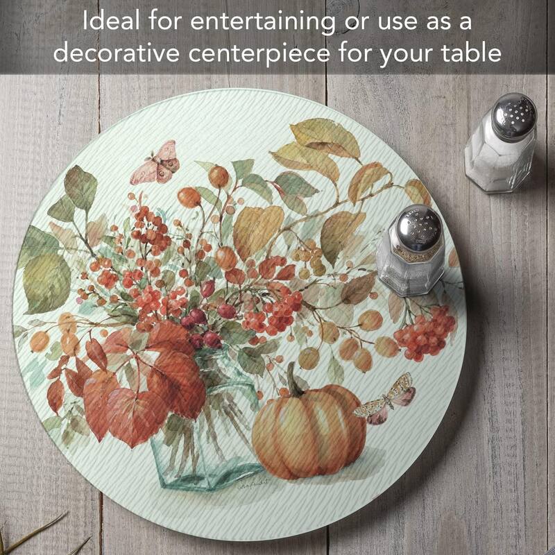 Autumn in Nature 4mm Heat Tolerant Tempered Glass Lazy Susan Turntable 13" Diameter Cake Plate Condiment Caddy Pizza Server