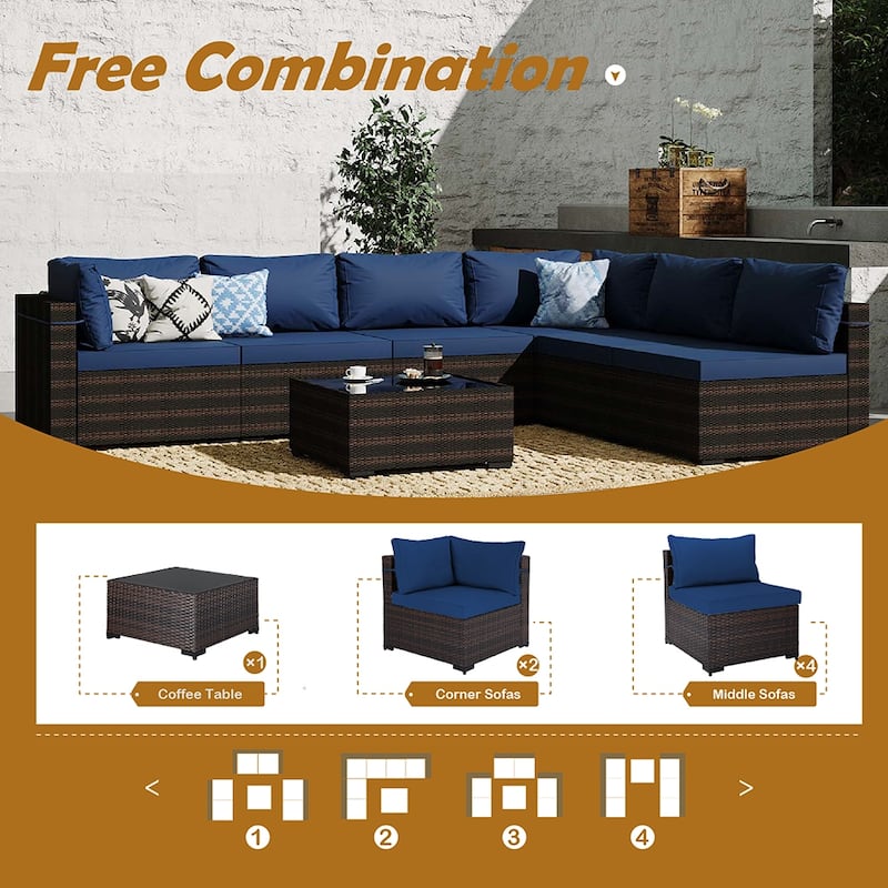 UPHA Cushioned 7-piece Conversation Sectional Patio Group Furniture