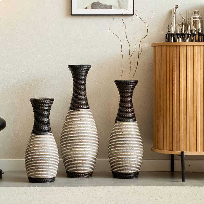 Desktop Vase, Brown Decorative Floor Vase, High Independent Flower Stand, Artificial Vine Vase, PVC Floor Vase, Set of 3