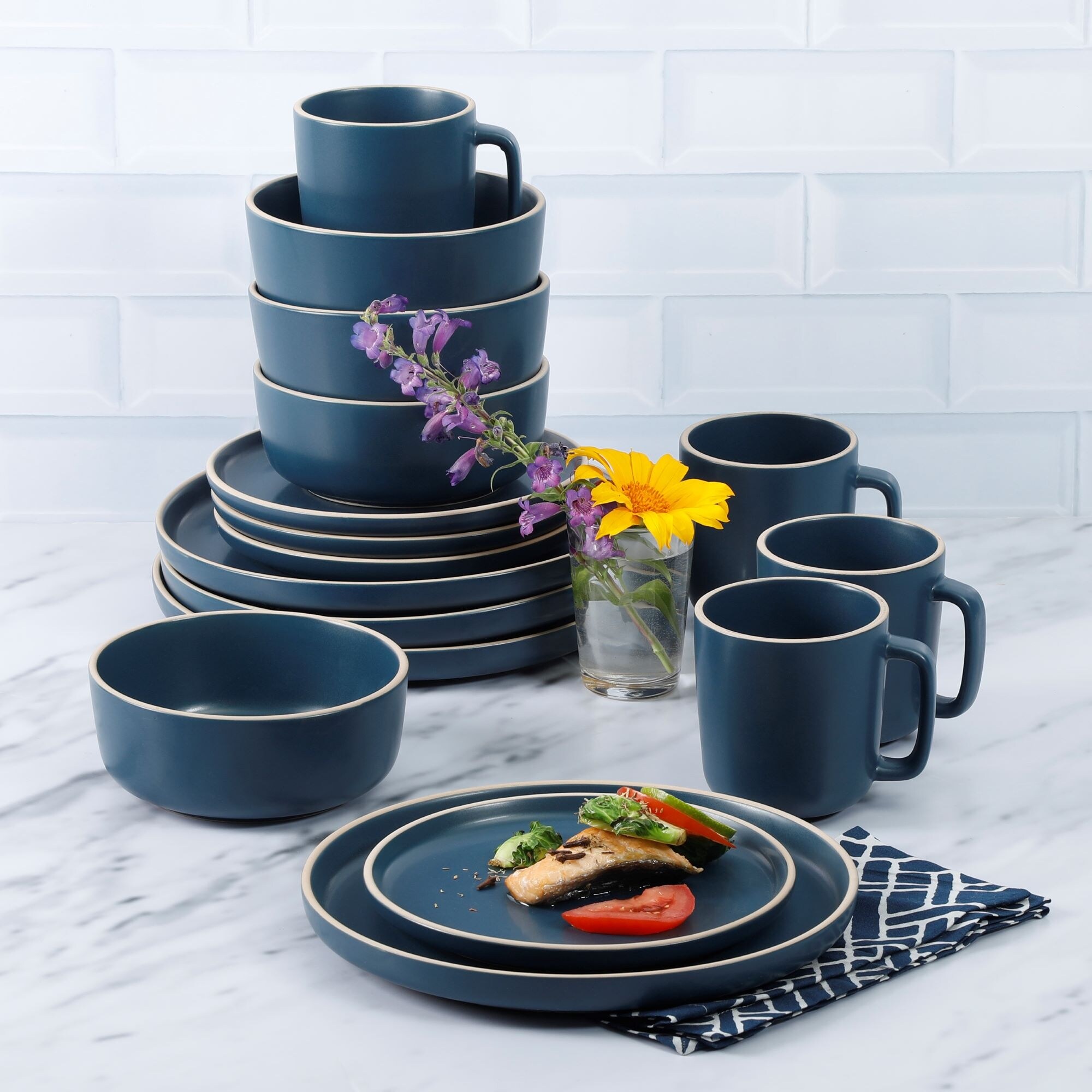 Gibson Elite Zuma 16 Piece Round Kitchen Dinnerware Set Dishes Plates Bowls Mugs Service For 4 Matte Stoneware