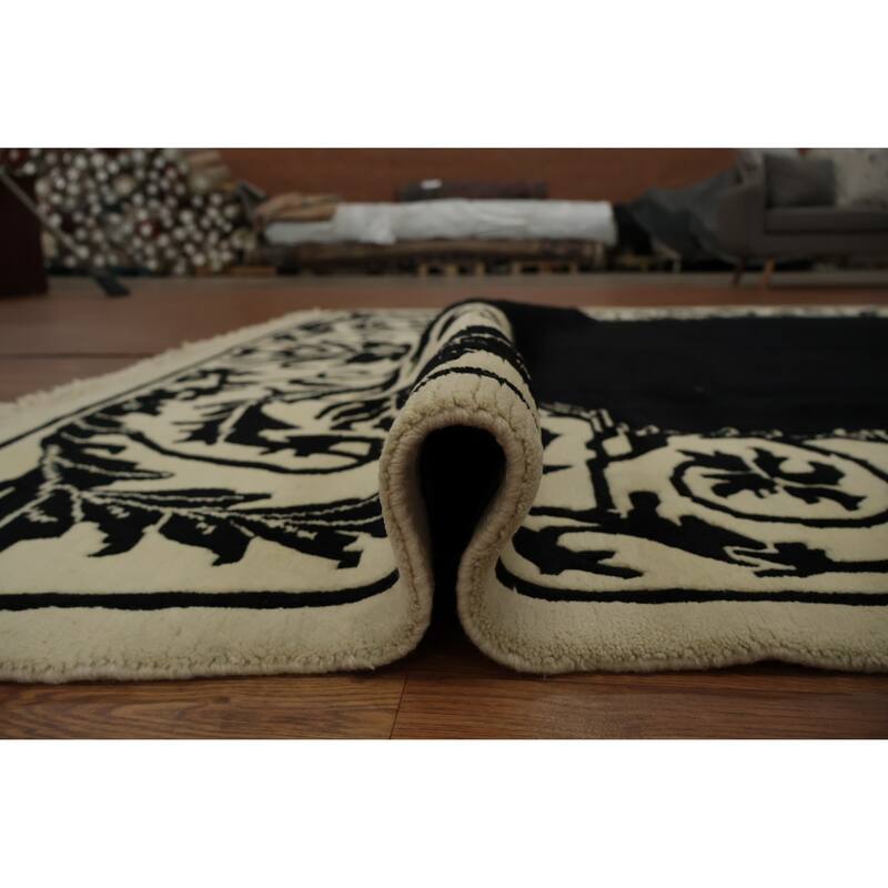Hand Knotted Oriental 100% Wool Carpet Traditional Floral Black Nepalese Area Rug - 9' 10'' X 8' 3''