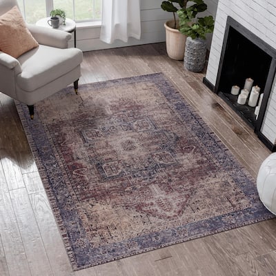 8x10 Area Rugs,Non Slip Floor Carpet,Low Pile Water Repellent,Ultra Soft Faux Wool Vintage Moroccan Rugs for Living Room Bedroom