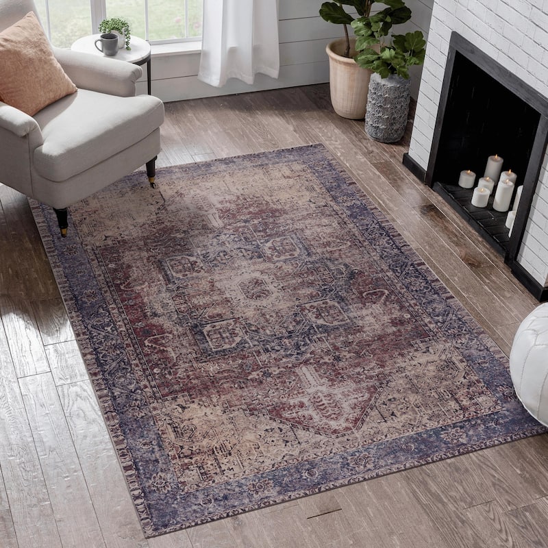 MAVAL Burgundy Washable Non-Shedding Area Rug