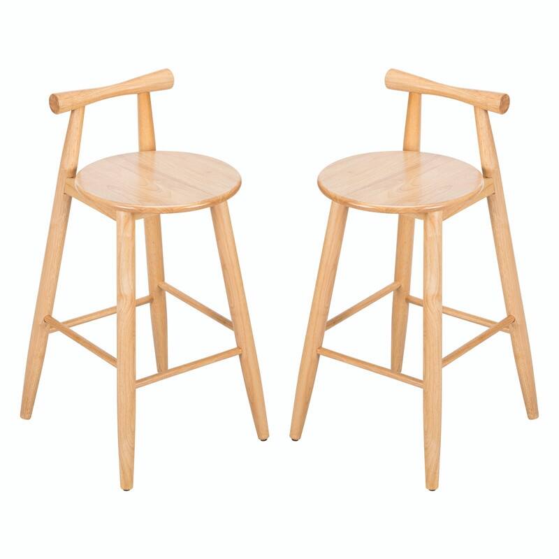 Set of 2 Indoor Rubberwood Barstools, Natural Finish