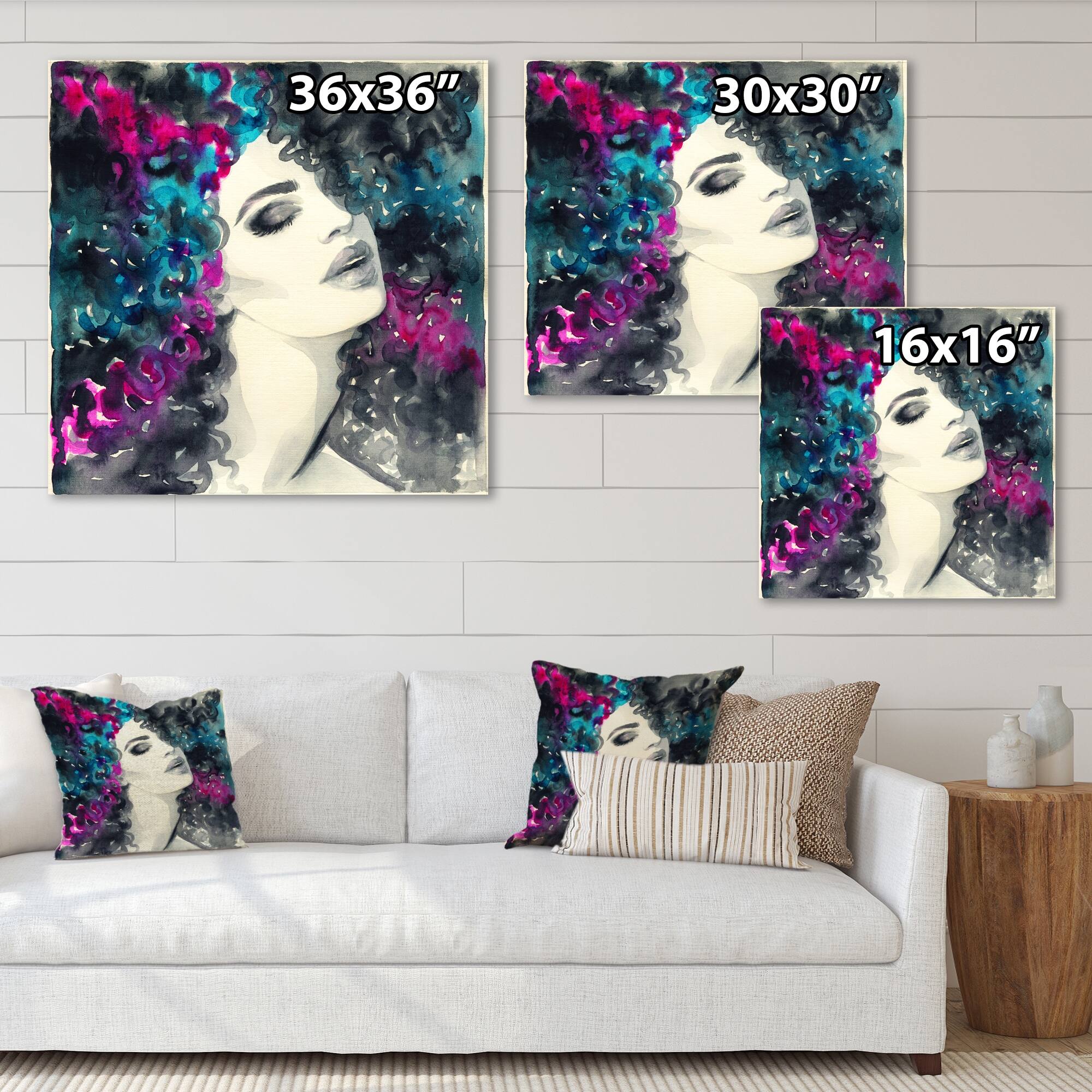 Designart "Portrait Of A Woman With Glorious Blue Hair II" Glam Canvas