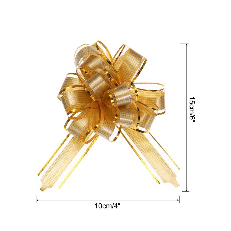 10pcs 6 Inch Large Pull Bow Gift Wrapping Bows Ribbon Organza - Champagne Gold