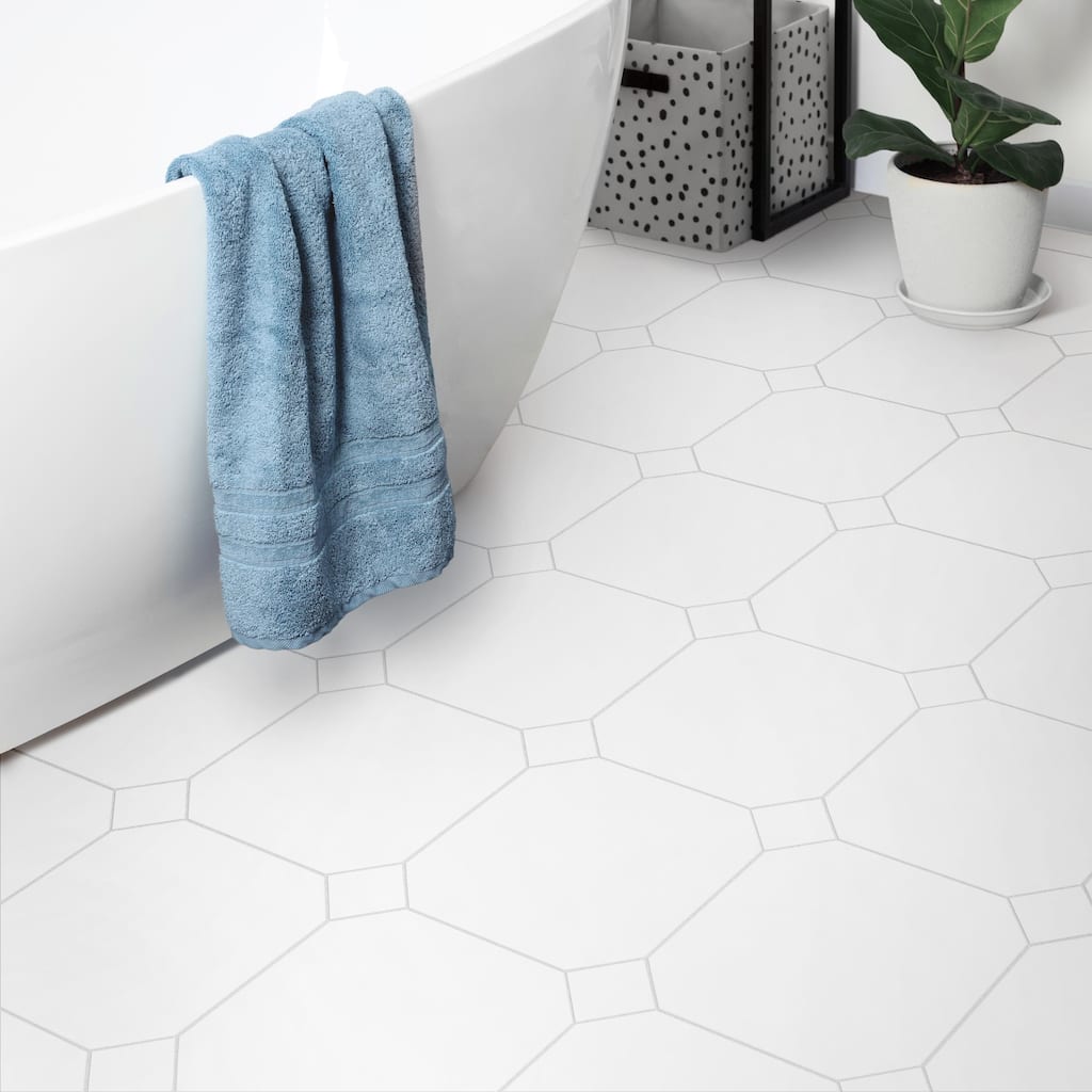 Merola Tile Monocolor Octagon Alaska with Taco Alaska 12-1/4" x 12-1/4" Ceramic Floor and Wall Tile - Case (20 Tiles)