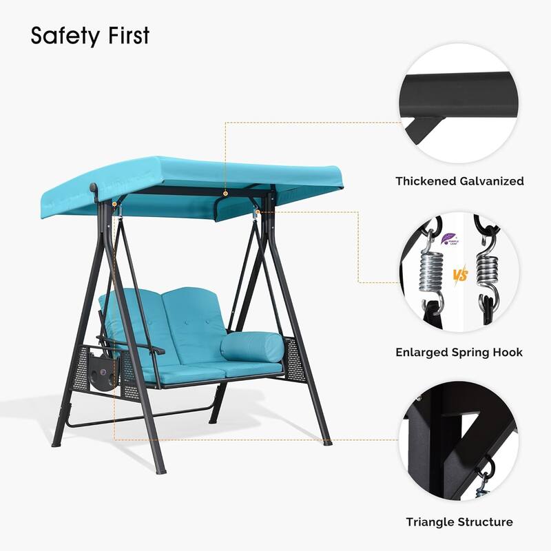 PURPLE LEAF Outdoor Patio Porch Swing with Stand, Chair with Adjustable Tilt Canopy All-Weather Steel Frame for Backyard