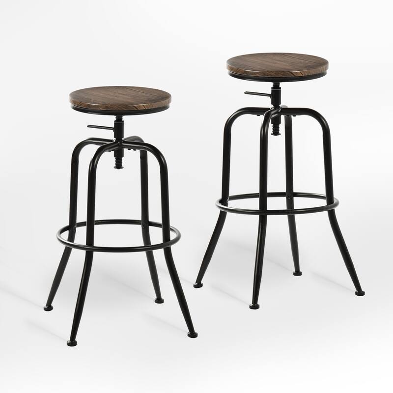 Homy Casa Set of 2 Adjustable Height Industrial Bar Stools with Swivel Wood Seat-Ideal for Kitchen Islands and Home Bars - N/A - Walnut
