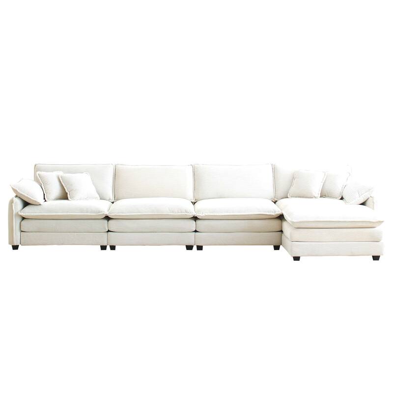 5-piece Oversized Corduroy Upholstered L-Shaped Modular Sectional Sofa with Removable Ottoman and Free Combination