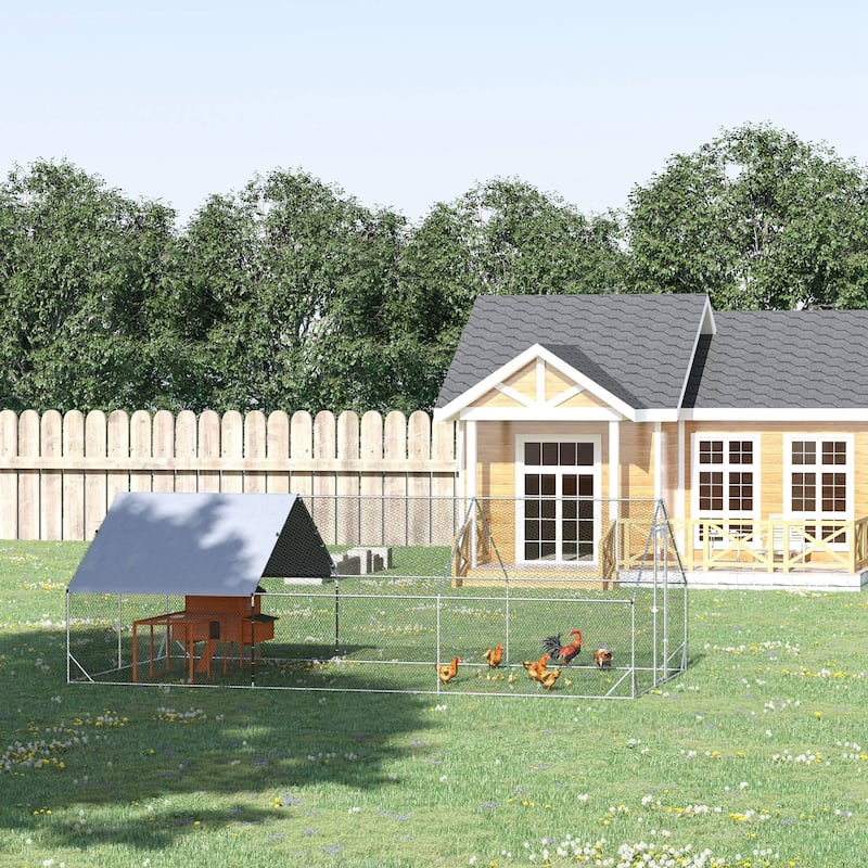 Outdoor Chicken Coop for 12-18 Chickens with Galvanized Steel Frame and PE Weather Cover