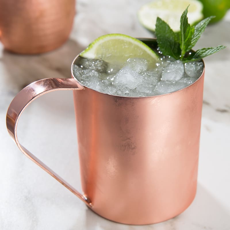 Solid Moscow Mule 100-percent Copper Mugs with Straight Finish 14-ounce with Straight Copper Handle - Single