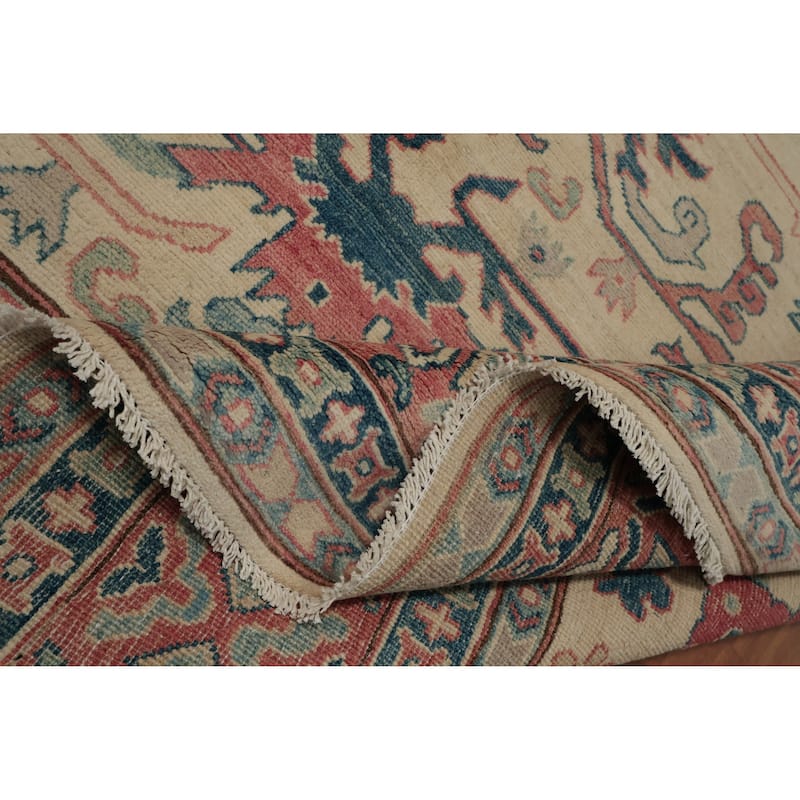 Hand Knotted Oriental 100% Wool Carpet Traditional Geometric Beige & Ivories Kazak Area Rug - 11' 3'' X 8' 7''