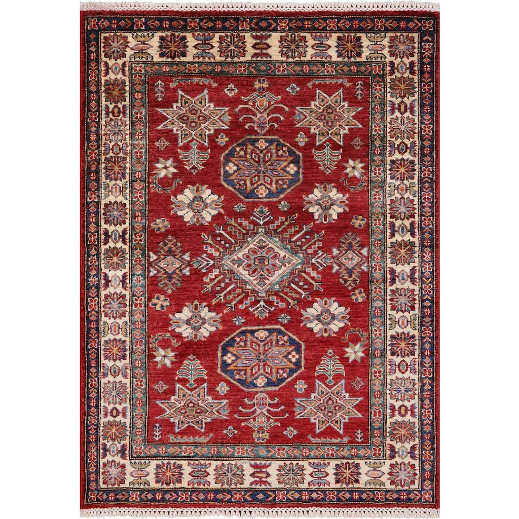 Golden Nile Red Super Kazak Hand Knotted Wool Rug - 3' 5" X 4' 10"