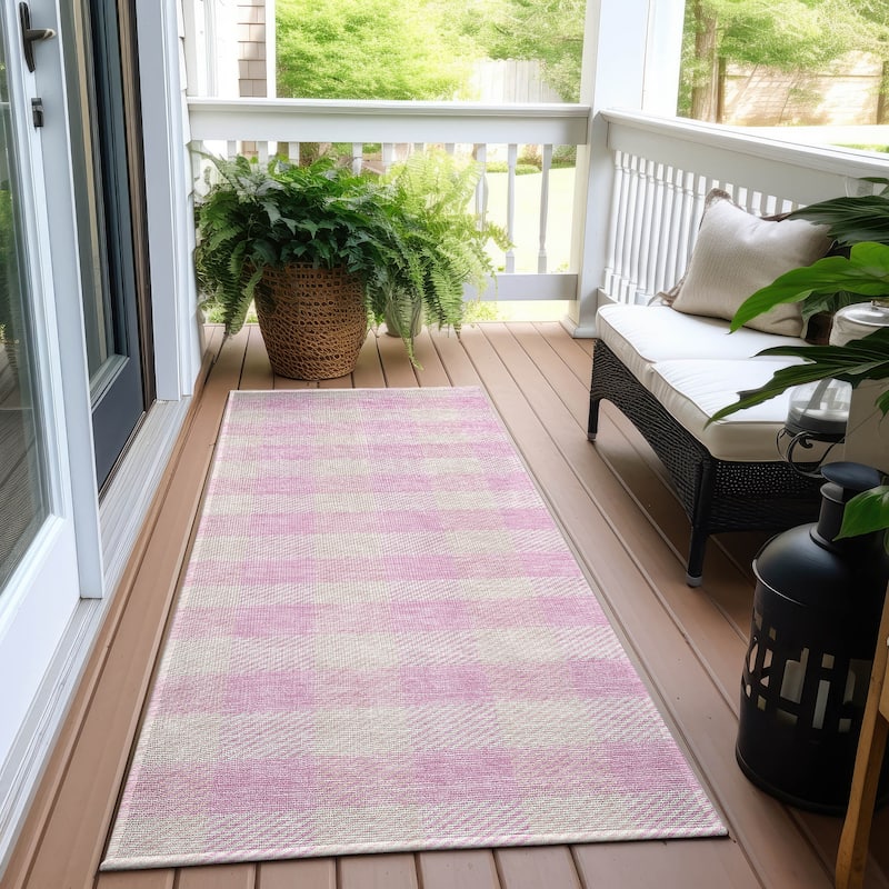 Machine Washable Indoor/ Outdoor Chantille Plaid Stripe Rug - Pink - 2'3" x 7'6"