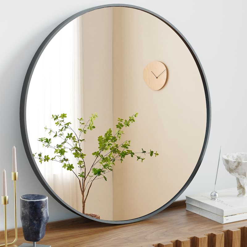 Round Mirror for Wall Decor Wall Mounted Circle Vanity Mirrors with Metal Frame Modern for Bathroom Living Room Entryway Bedroom - Black - 20"
