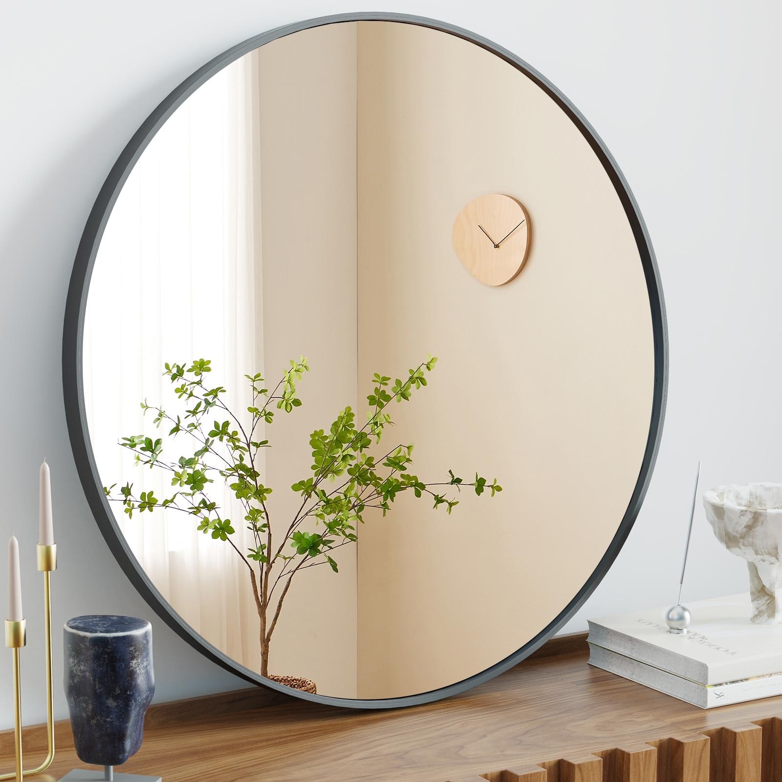 Round Mirror for Wall Decor Wall Mounted Circle Vanity Mirrors with Metal Frame Modern for Bathroom Living Room Entryway Bedroom