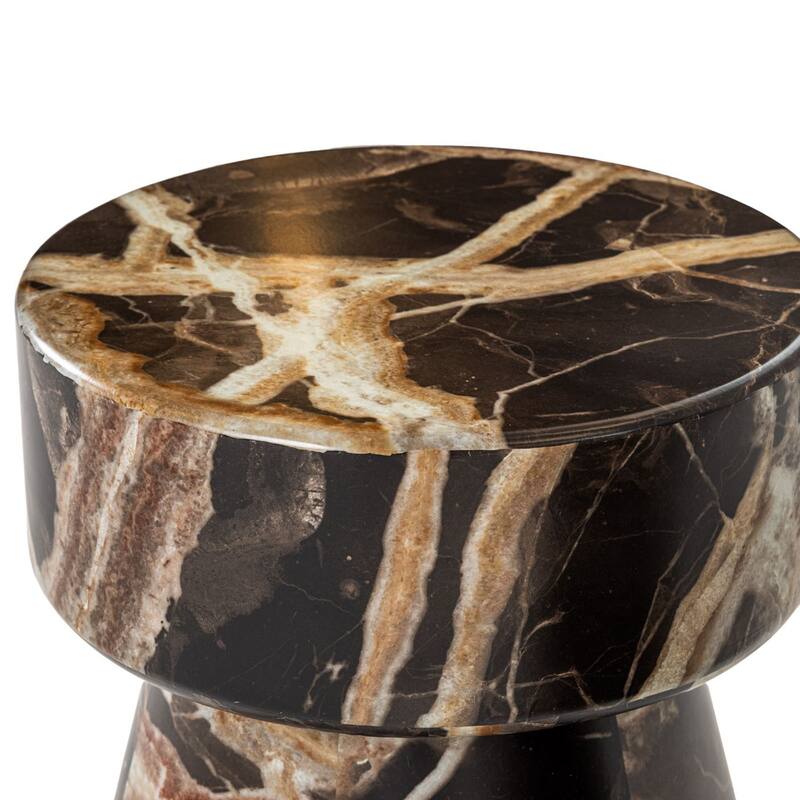 Cid Ria End Table Set of 2, Brown-White Faux Marble, Pedestal Base