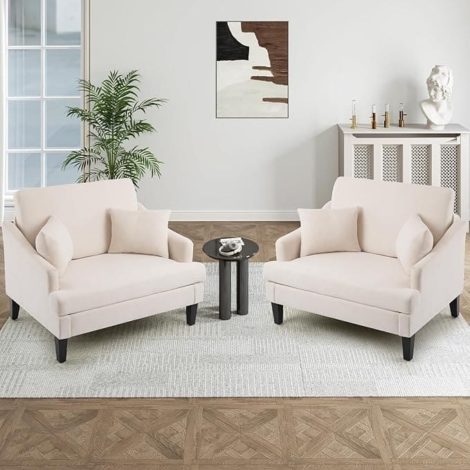 Bezseller Modern Oversized Accent Chair, 33.5'' Wide Seat Upholstered Armchair with Wood Legs and 2 Pillows