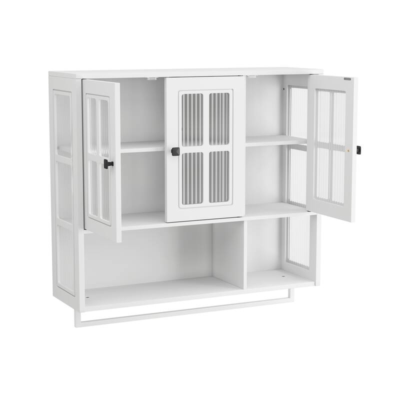 Modern 2 Door/3 Doors Wall Cabinet with 2-tier Enclosed Storage, 1 Open Shelf, and Towel Rack