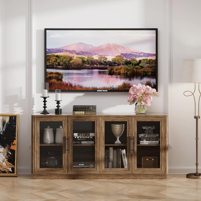 Modern Glass Door Buffet Cabinet with 4 Doors