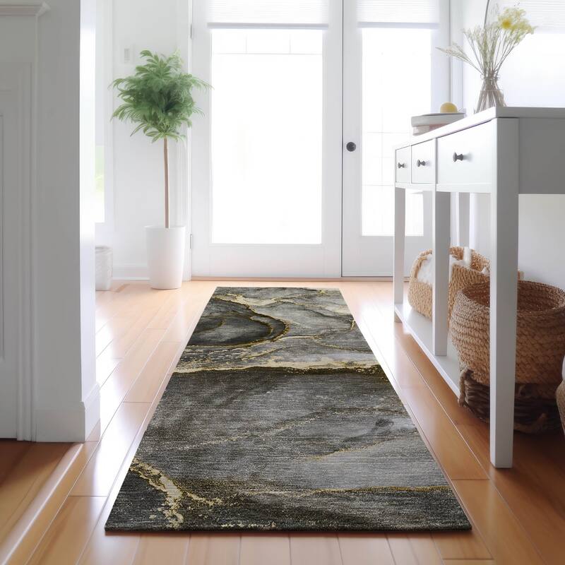 Premium Washable Super Contemporary Abstract Soft Mayfield Rug - Gold - 2' 3" x 7' 6" - Runner