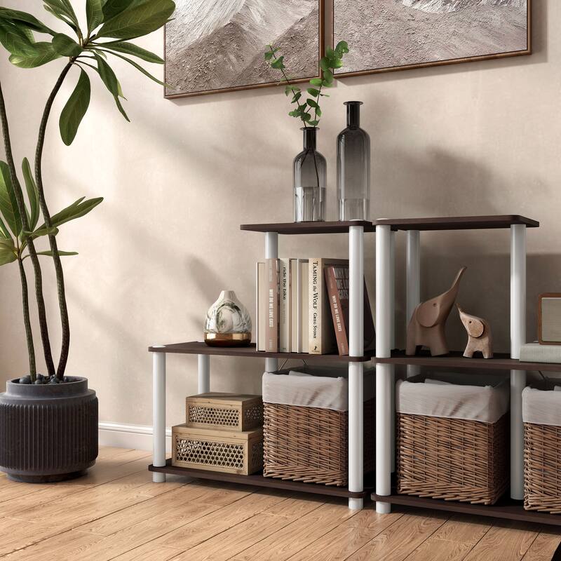 DH BASIC Modern Wood Shelving Unit with storage - Tier Shelves, Cube Ladder Shelf by Denhour