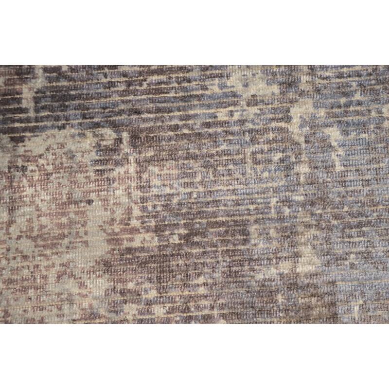 Hand Knotted Oriental Viscose Silk Carpet Modern All-Over Greys & Charcoal Abstract Area Rug - 7' 11'' X 5' 0''