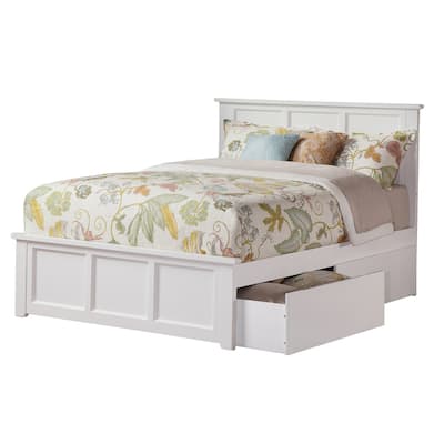 Platform Bed with Footboard & 2 Drawers - Solid Wood Storage Bed Frame
