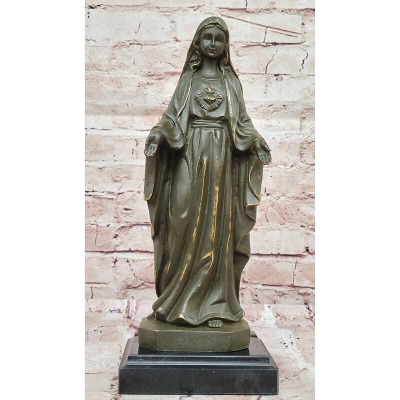 Immaculate Heart Of Mary Bronze Sculpture - Religious Christian Virgin Mary Art