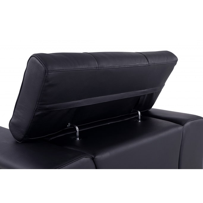 HomeRoots 89" Black Italian Leather Sofa With Silver Legs - 35" H x 89" W x 43" D