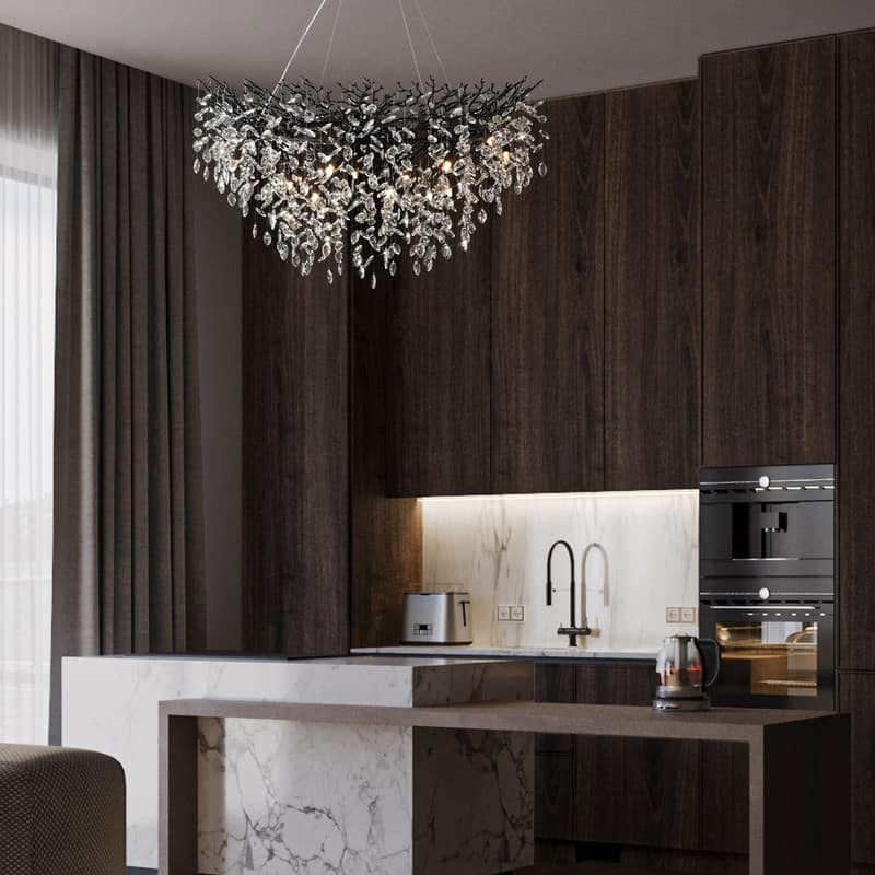 Modern Round Branch Crystal Chandelier, 600-1200mm Diameter, Marquise Cut Crystal Pendant Light