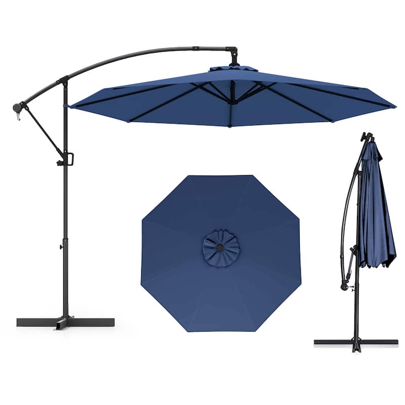 Gymax 10 FT Patio Offset Umbrella w/ X-shaped Base Infinite Tile & - Blue