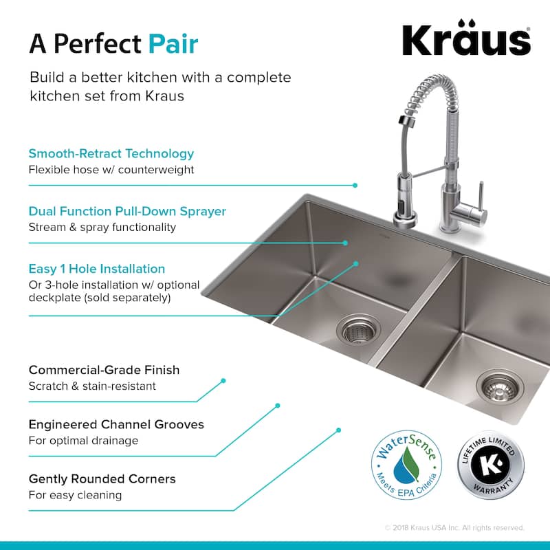Kraus 3-in-1 Set Undermount Kitchen Sink, Pulldown Faucet, Dispenser
