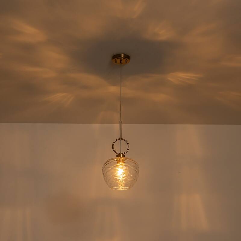 Modern Gold Geometric Glass Pendant Light Fixture Adjustable Cord - Dia.9.06-in